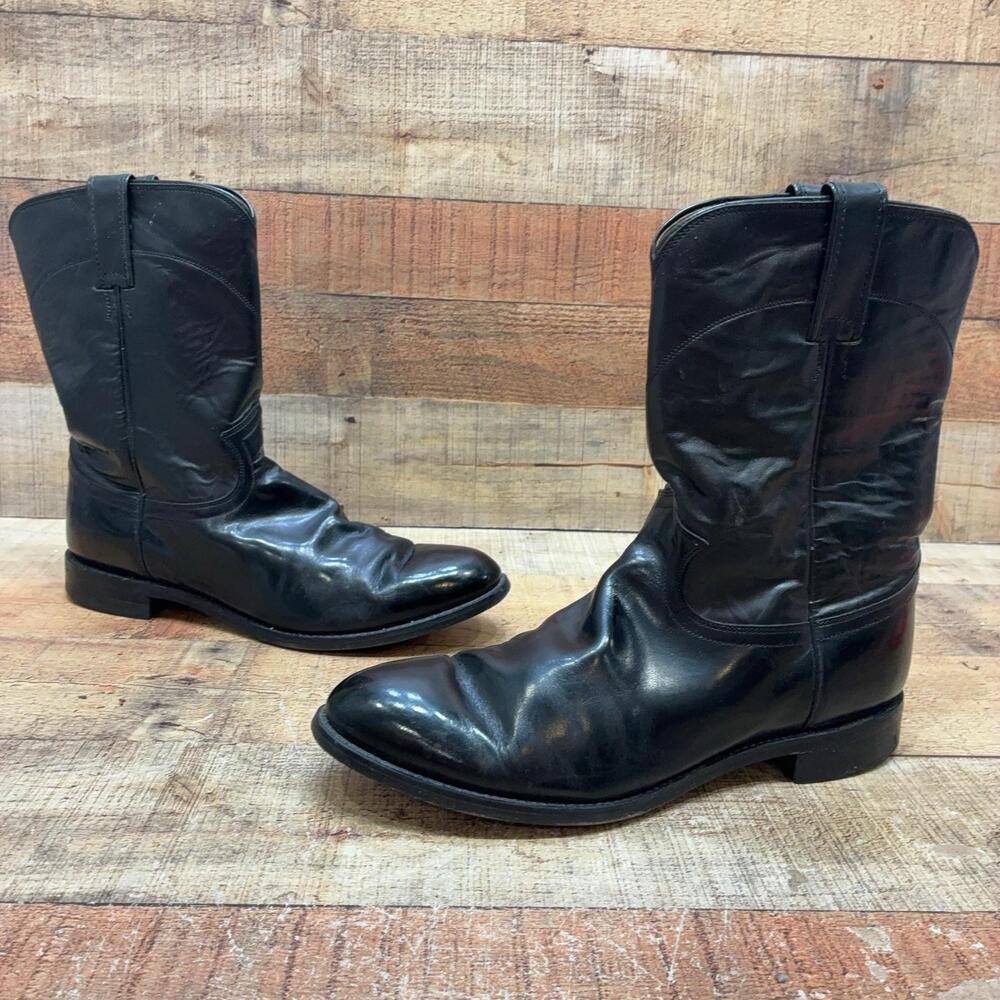 Justin 7741 Boots Mens Size 11 D 44 Black Leather Western Cowboy Mid Calf
